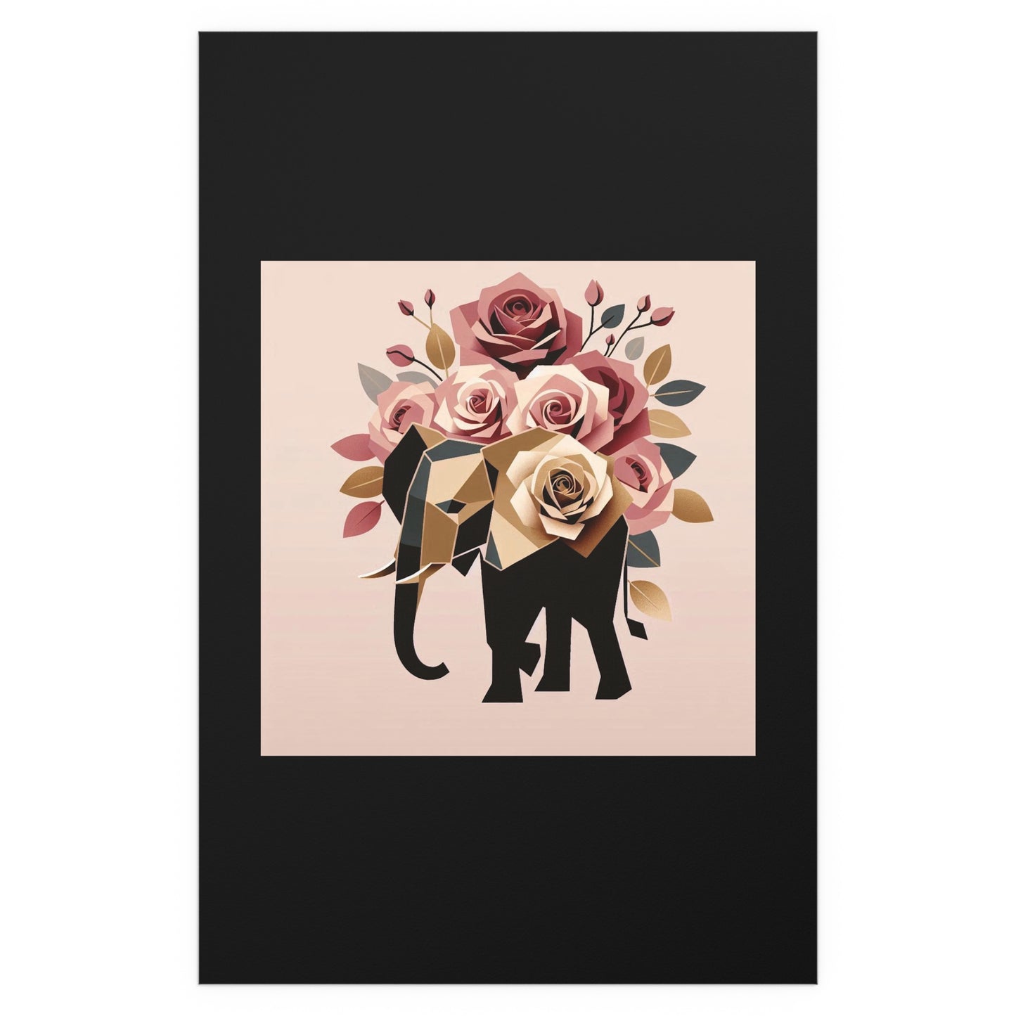 Elegant Floral Silk Poster - Indoor/Outdoor Wall Art for Home Decor - Black & Gold Elephant & Roses