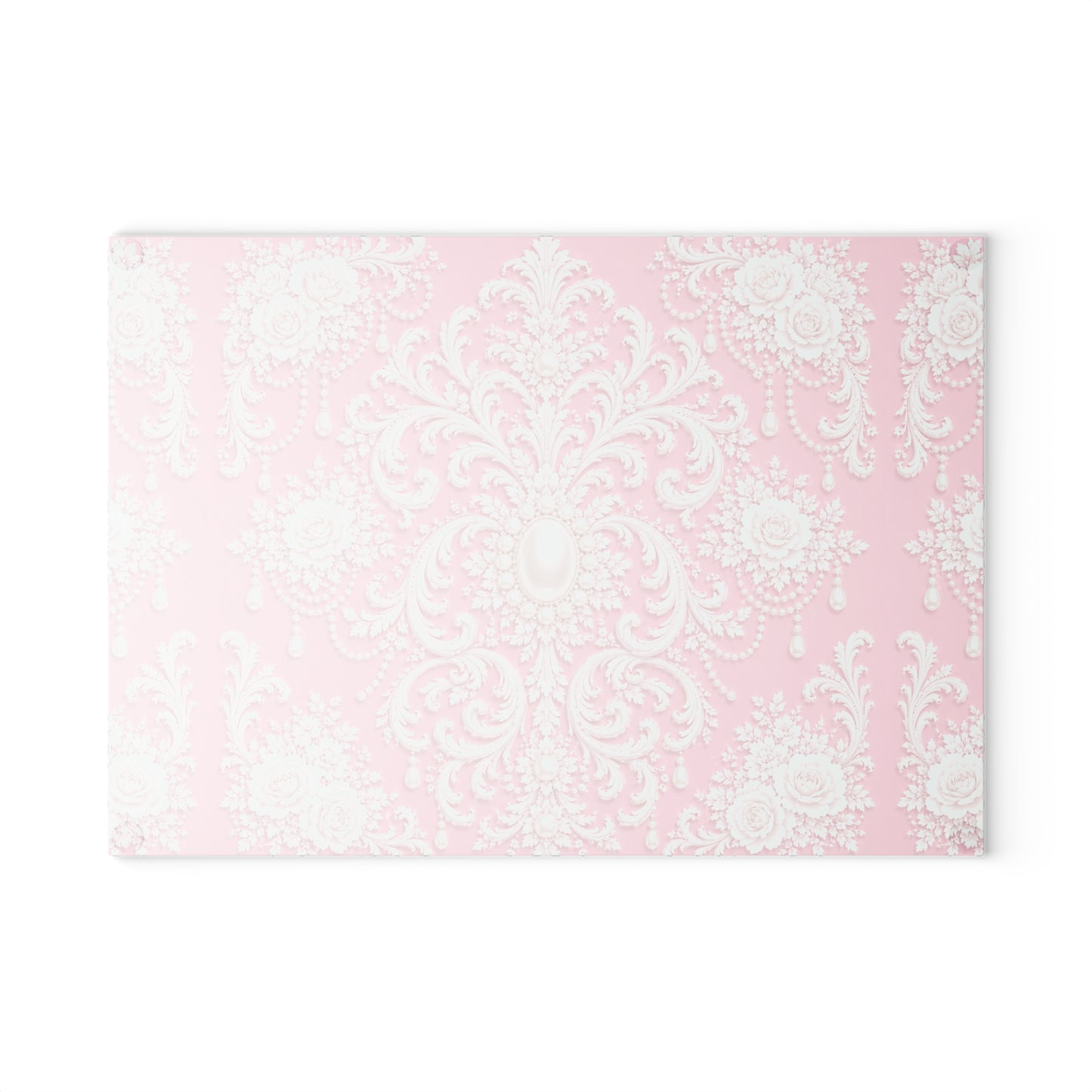 Pink Rococo Glass Cutting Board – Elegant Floral Pattern Kitchen Board