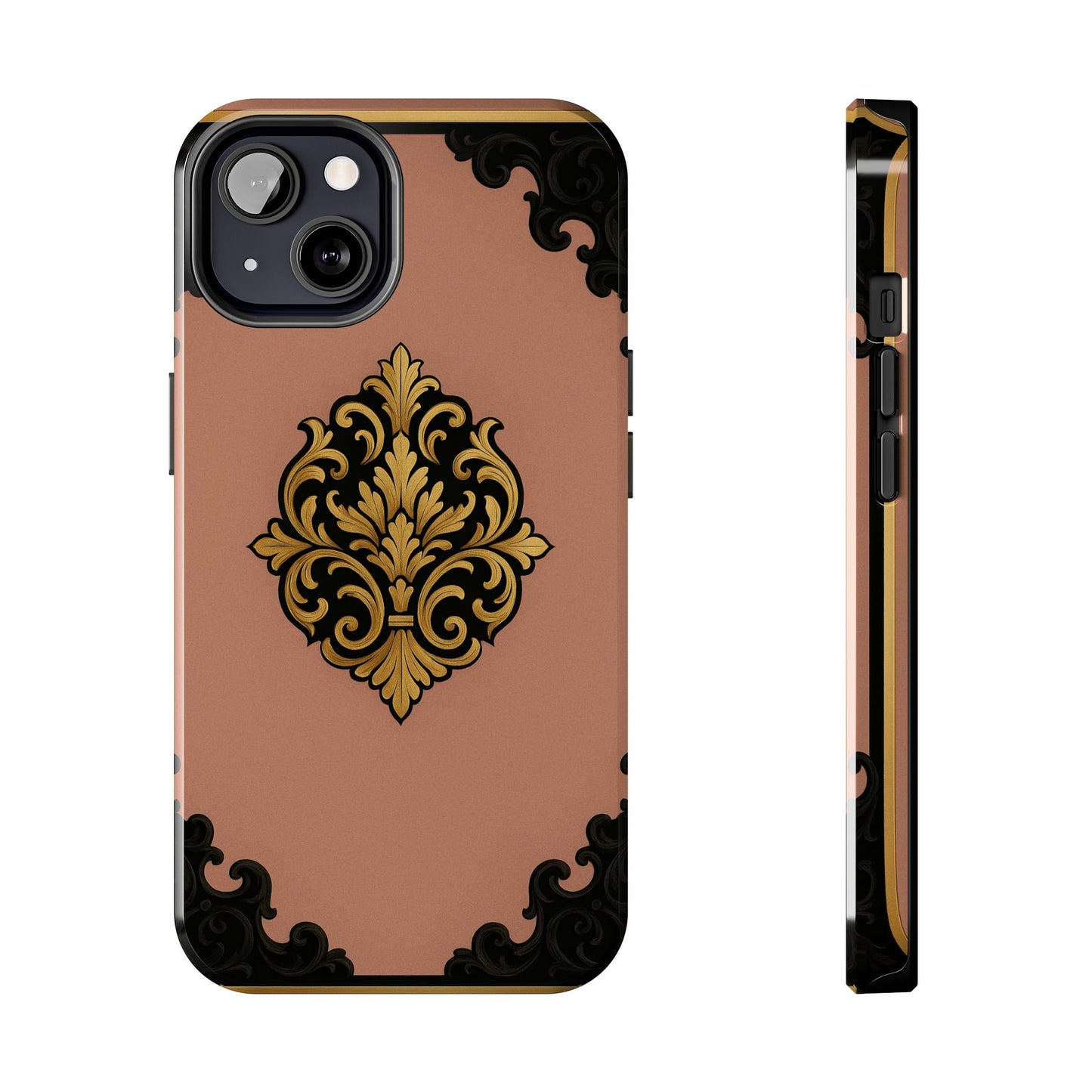 Mauve & Black-Gold Baroque Tough Phone Case — Ornate Protective iPhone Cover