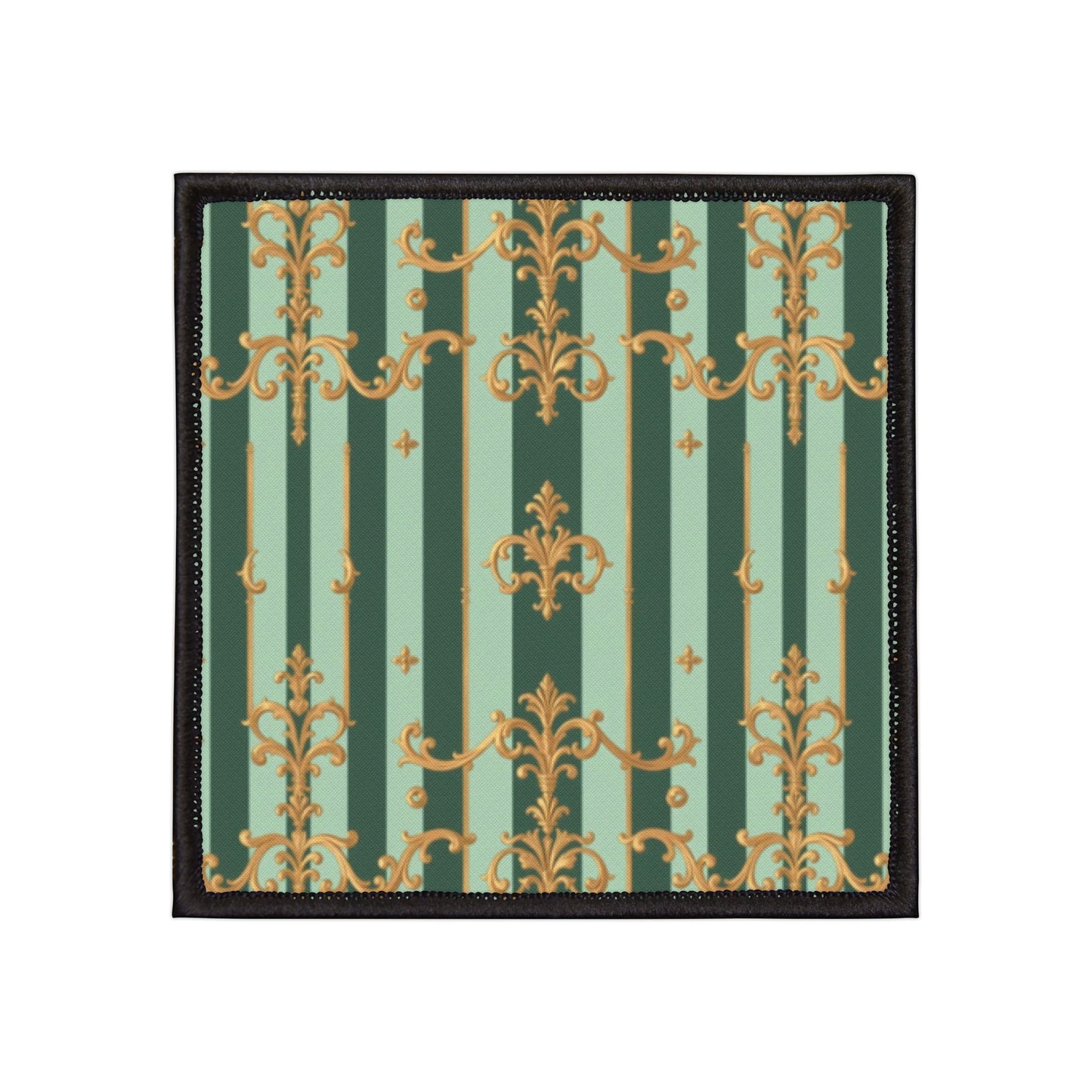 Elegant Vintage Iron-On Patches for Jackets, Bags, DIY Fashion, Unique Style Accessories - Mint Green & Teal Striped Gold Baroque