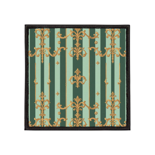 Elegant Vintage Iron-On Patches for Jackets, Bags, DIY Fashion, Unique Style Accessories - Mint Green & Teal Striped Gold Baroque