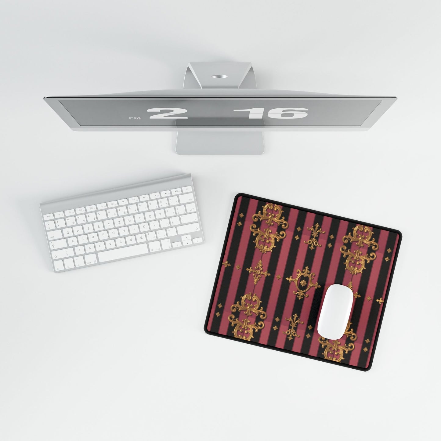 Elegant Black & Mauve Striped Gold Baroque Desk Mat - Stylish Workspace Decor, Office Organizer, Desk Accessory, Gift for Her