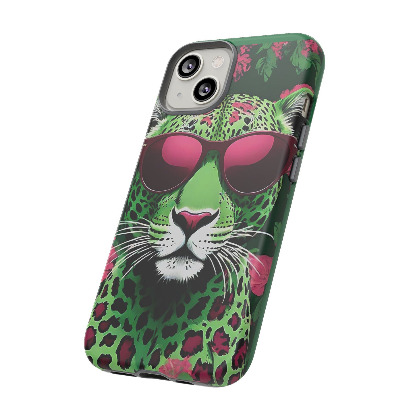 Phone Case - Lime Green & Burgundy Leopard In Sunglasses Design