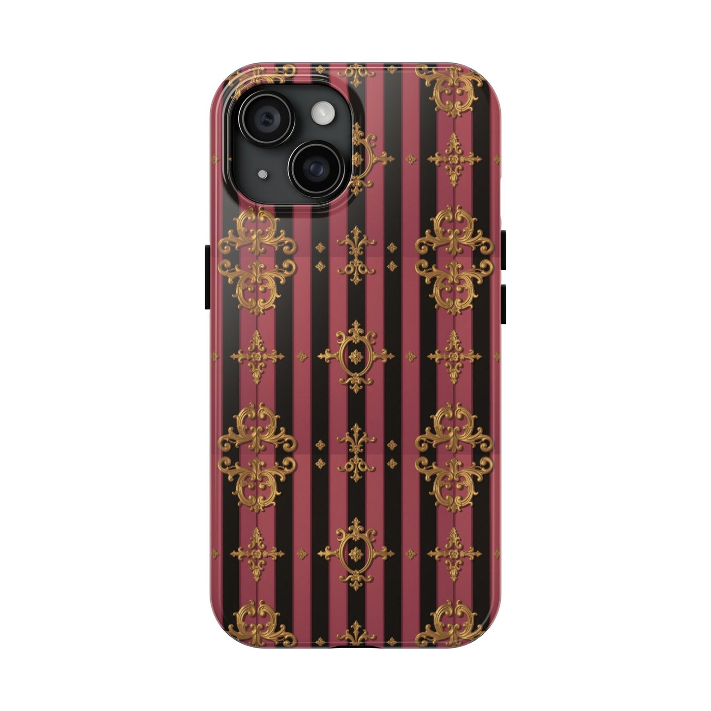 Elegant Black & Mauve Striped Gold Baroque Phone Case, Tough Phone Cases, Stylish Protective Cover, Unique Gift, Luxe Phone Accessories