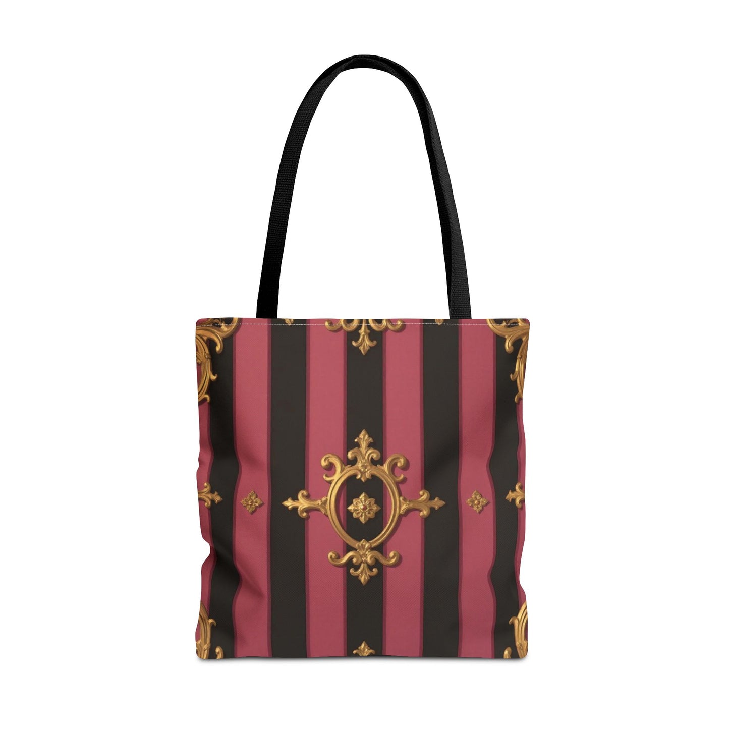 Elegant Black & Mauve Striped Gold Baroque Tote Bag - Chic Fashion Accessory, Shopping Companion, Decorative Carryall, Stylish Everyday Use