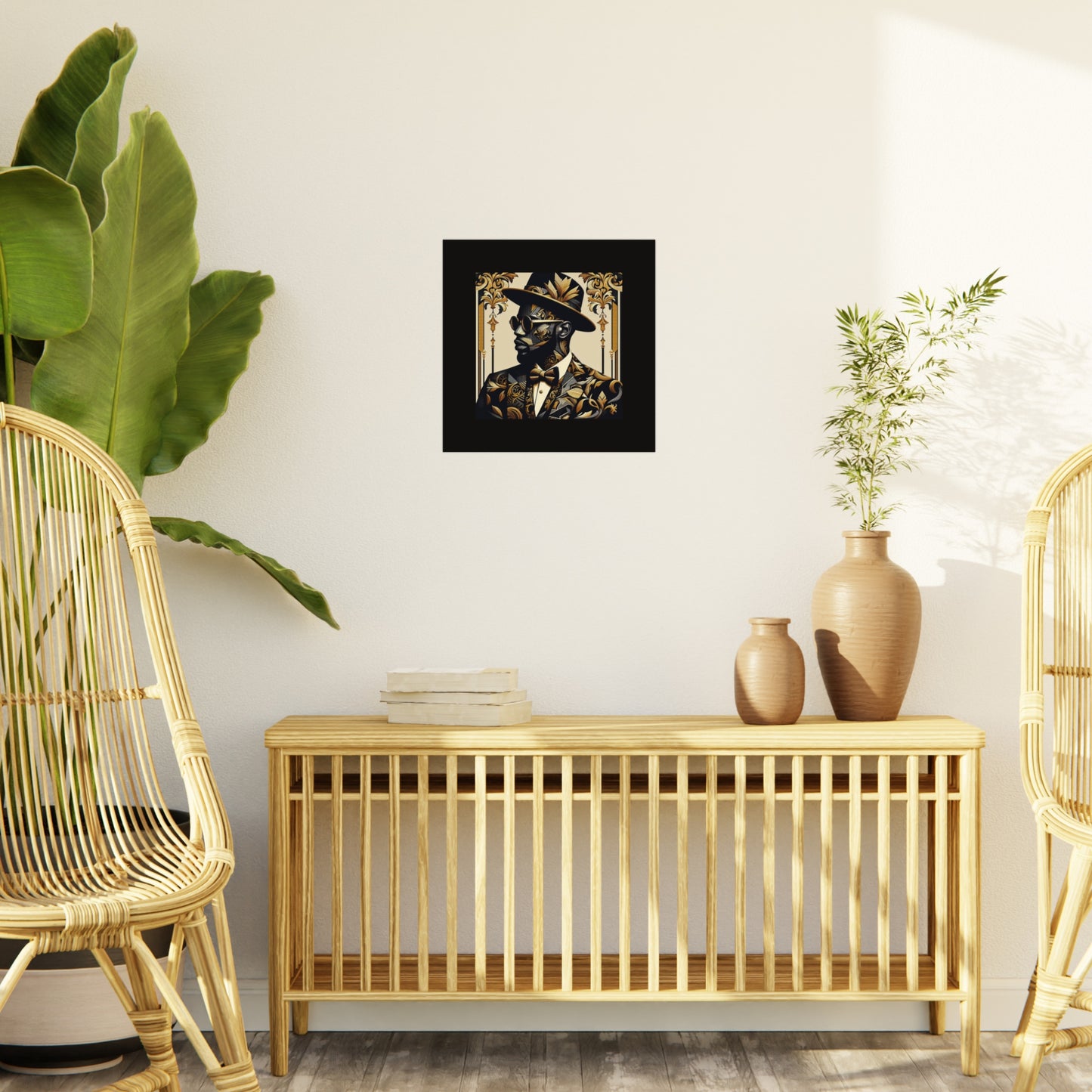 Stylish Foam Board Art, Elegant Wall Decor, Home Office Decoration, Modern Portraits, Unique Gifts for Art Lovers - Damask Man in Black & Gold