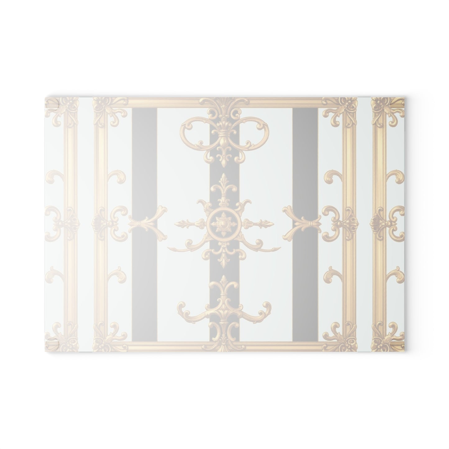 Elegant Glass Cutting Board, Chic Kitchen Decor, Housewarming Gift, Culinary Art, Unique Serving Tray - Black & White Striped Gold Baroque