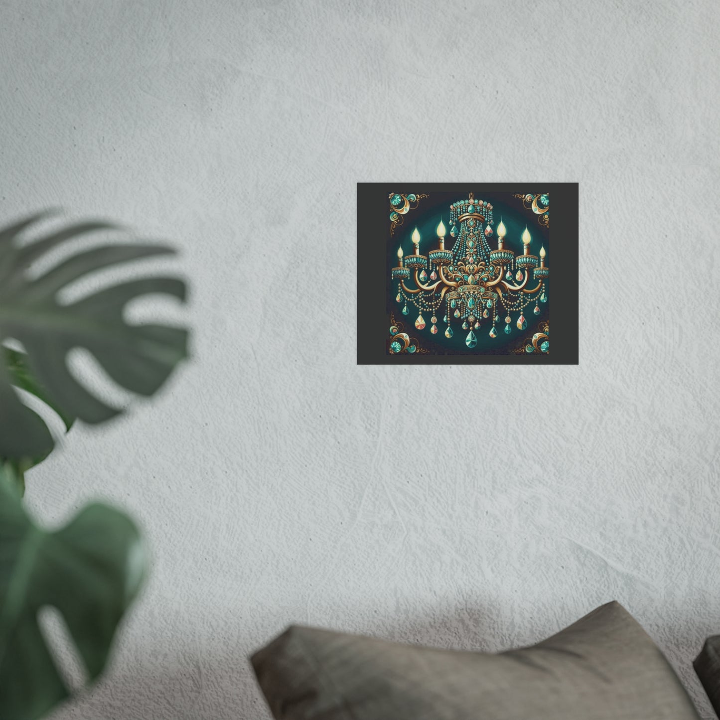 Elegant Chandelier Poster - Luxurious Wall Art for Home Décor - Teal Jeweled Chandelier