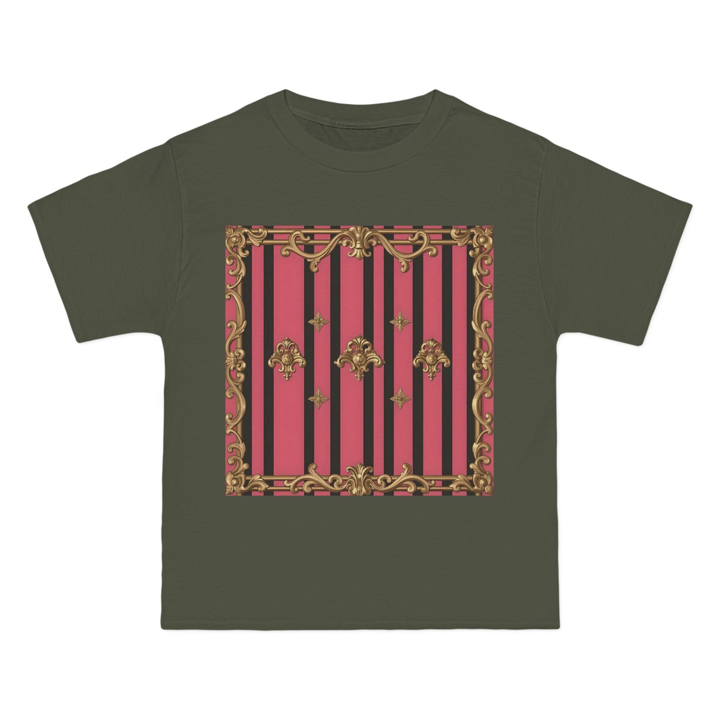 Elegant Baroque Short-Sleeve T-Shirt - Artistic Fashion, Graphics Tee, Unique Gift, Stylish Apparel, Casual Wear - Pink Striped Gold Rococo