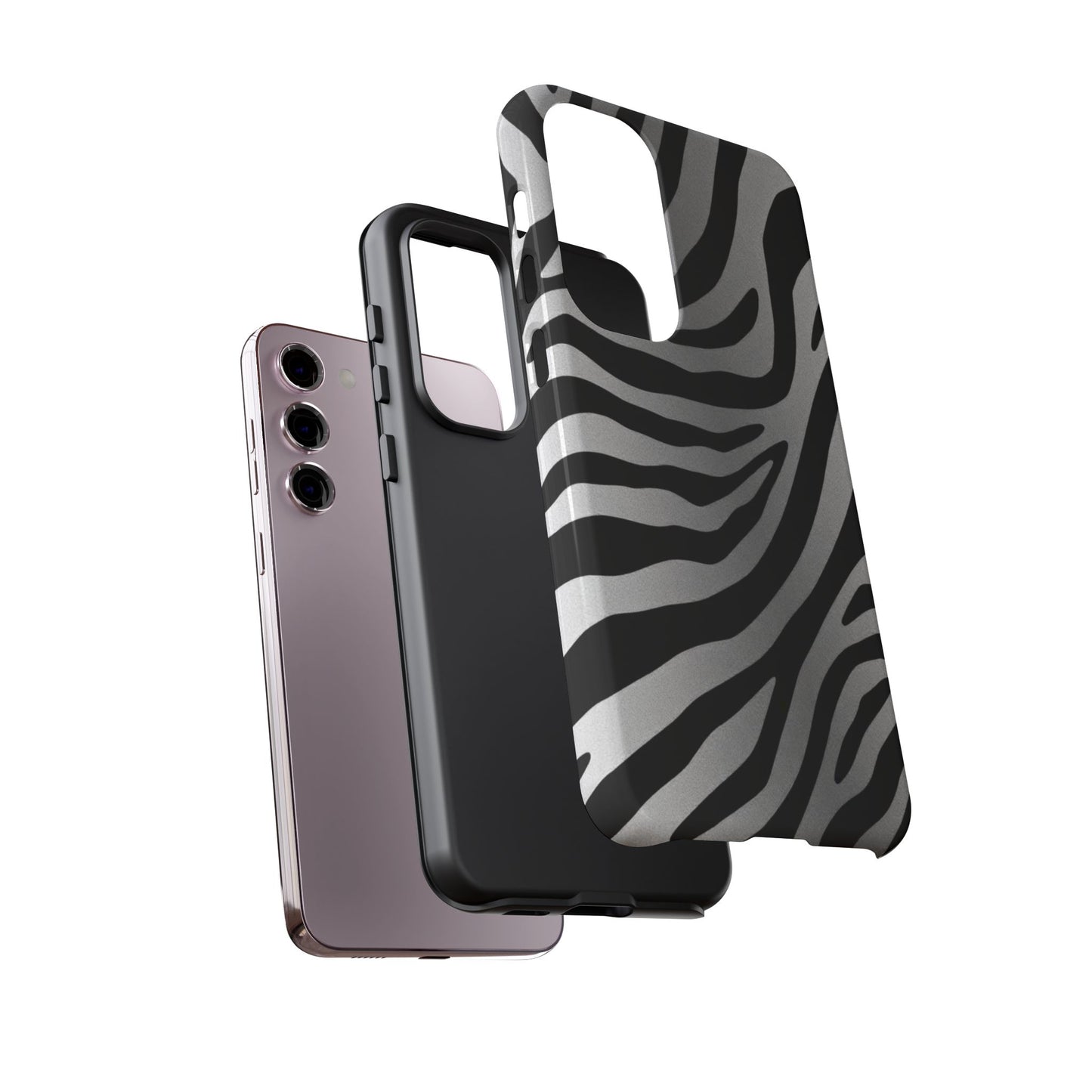Zebra Print Tough Phone Case - Silver