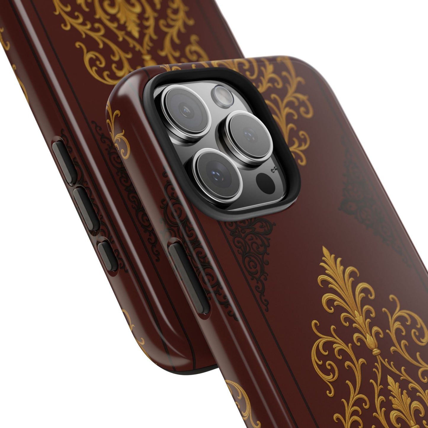 Dusk Burgundy-Black & Gold Baroque Tough Phone Case — Ornate Gold Baroque on Burgundy