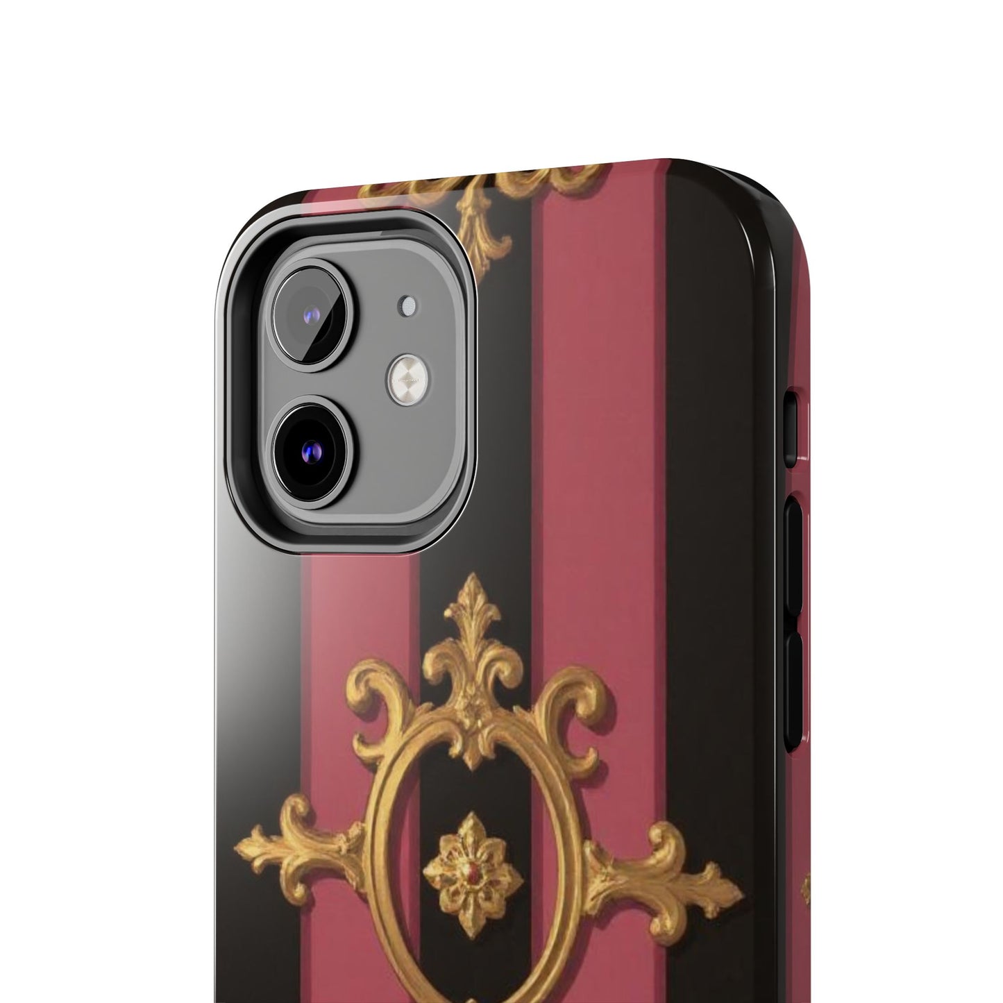 Elegant Black & Mauve Striped Gold Baroque Tough Phone Cases, Luxe Phone Covers, Fashionable Mobile Cases, Gift for Her, Holiday Phone Accessories