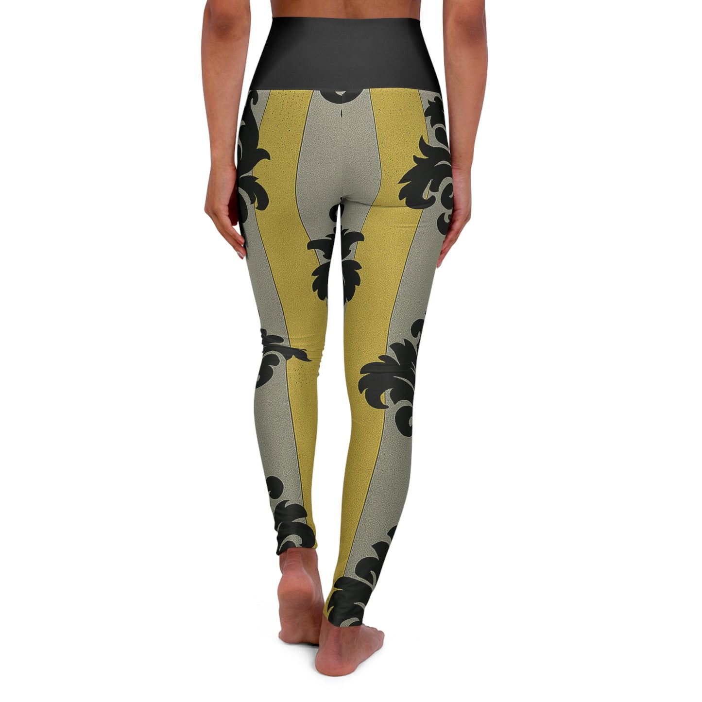 Chic High Waisted Yoga Leggings, Stylish Activewear for Fitness, Comfortable Leggings, Perfect for Yoga & Pilates - Silver & Gold Striped Black Baroque