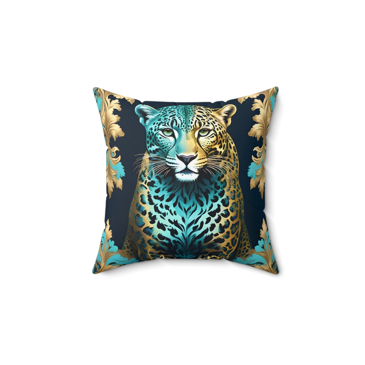 Luxurious Leopard Print Square Pillow - Decorative Home Accent - Turquoise Leopard