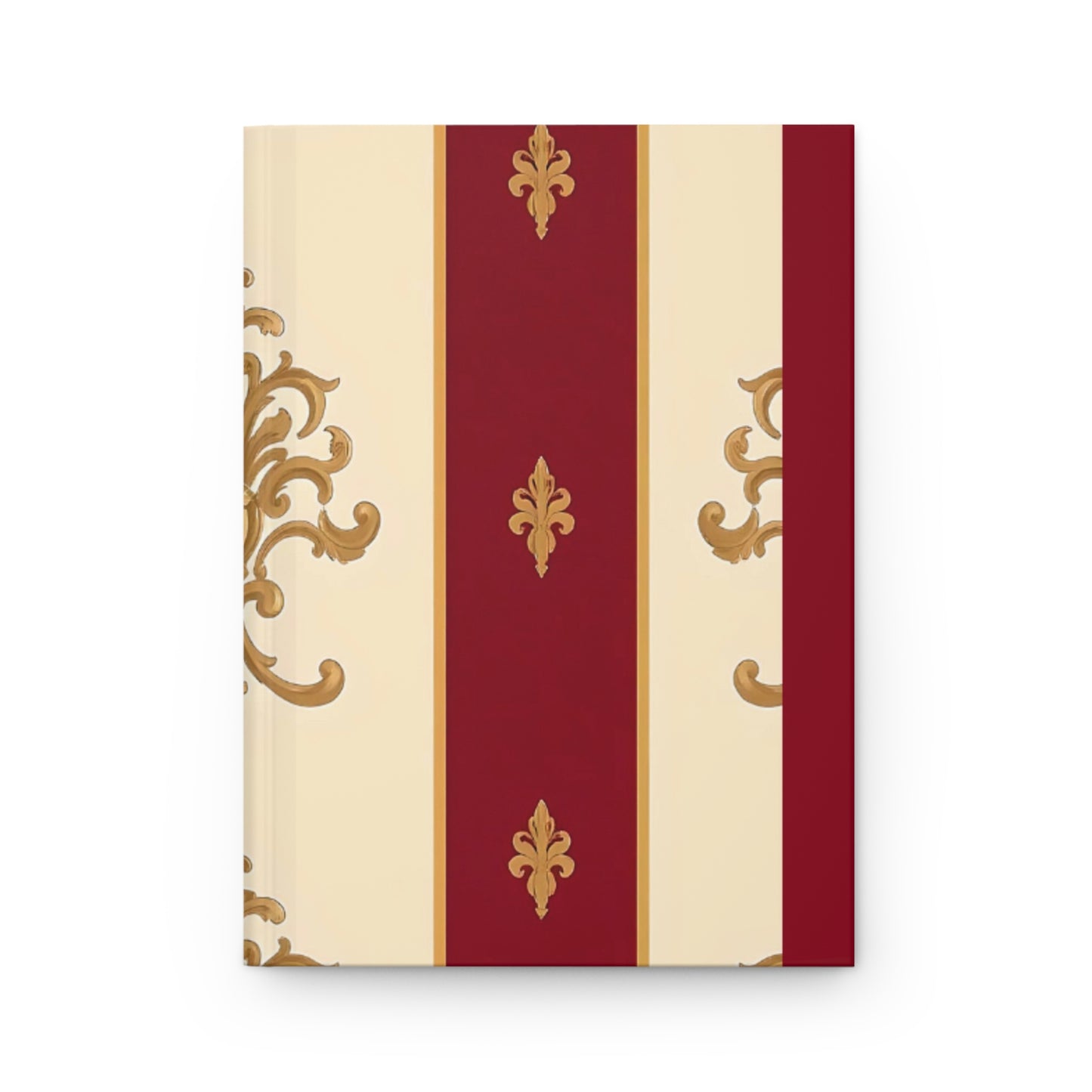 Elegant Floral Motif Hardcover Journal - Stylish Writing Notebook - Dusk Red Striped Gold Damask