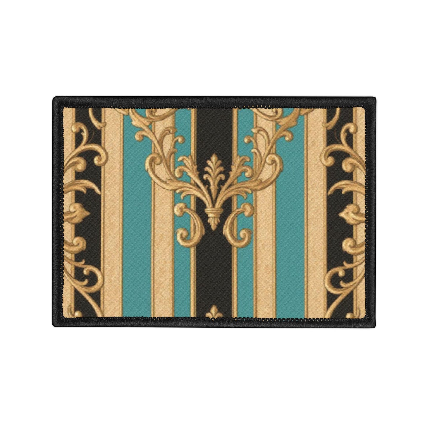 Black, Tan & Ocean Green Striped Gold Baroque Vintage-Inspired Iron-On Patches for Personalization, DIY Fashion, Upcycle Your Style, Gift for Crafters