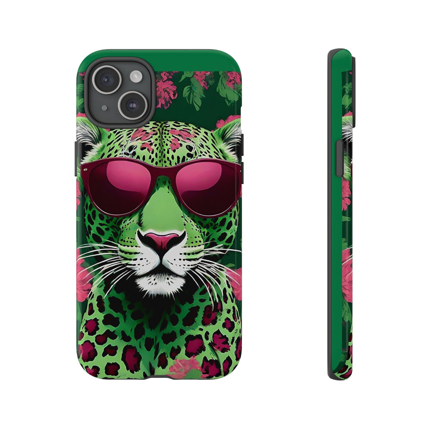 Phone Case - Lime Green & Burgundy Leopard In Sunglasses Design