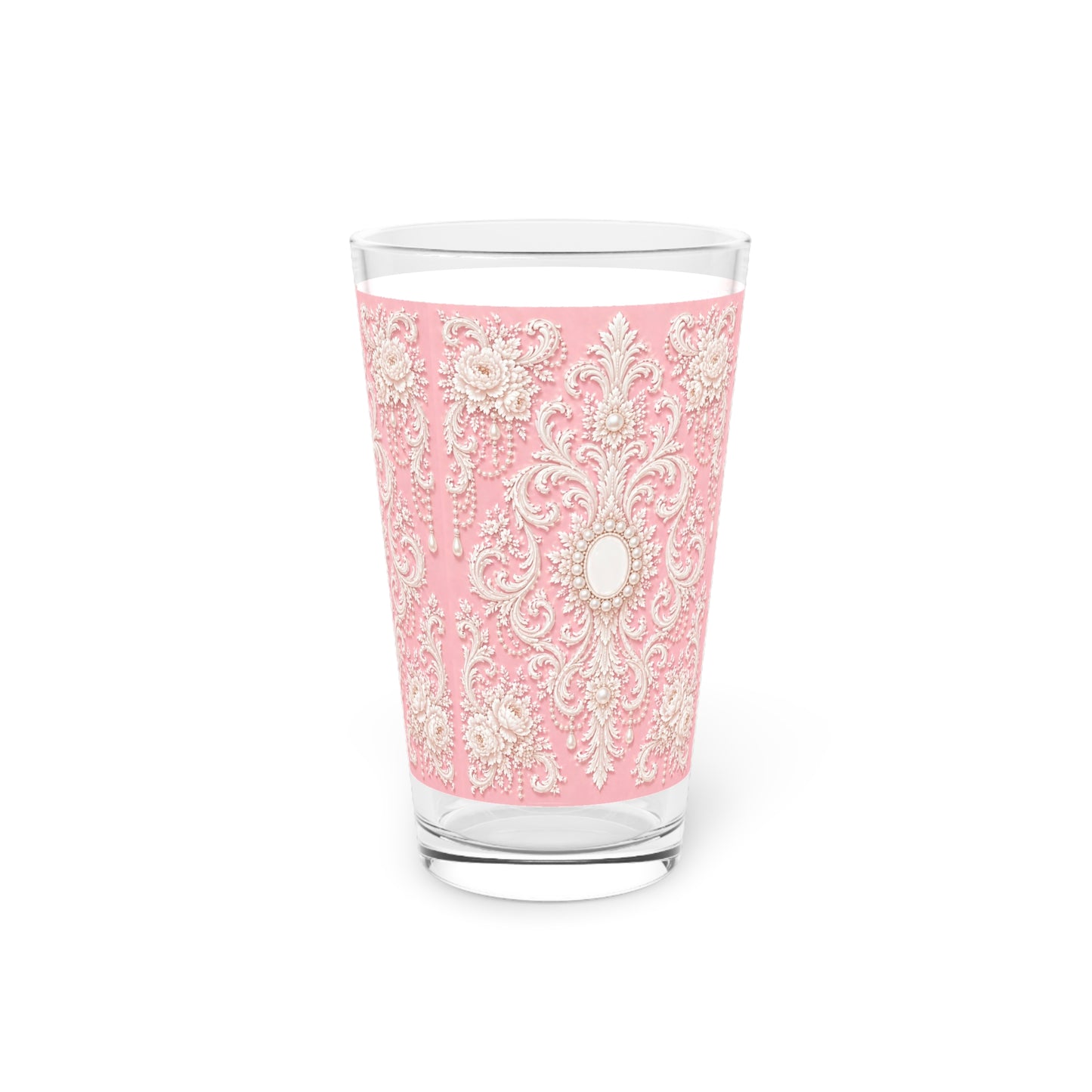 Pink Rococo Pint Glass – Elegant Ornate 16oz Drinkware