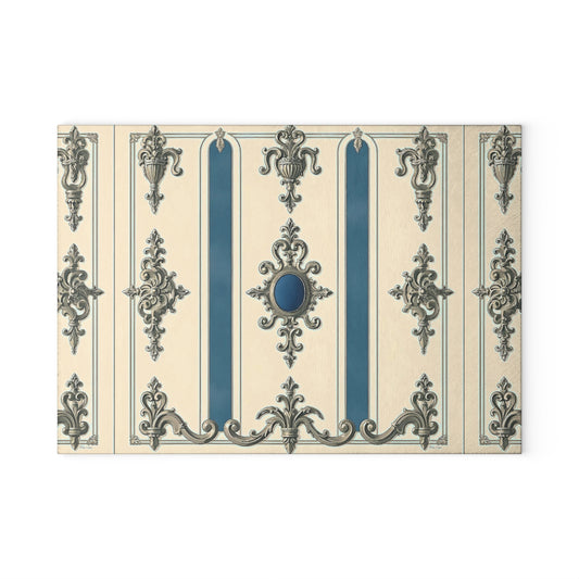 Elegant Vintage Glass Cutting Board - Kitchen Decor & Gift Idea - Alabaster & Ocean Blue Baroque