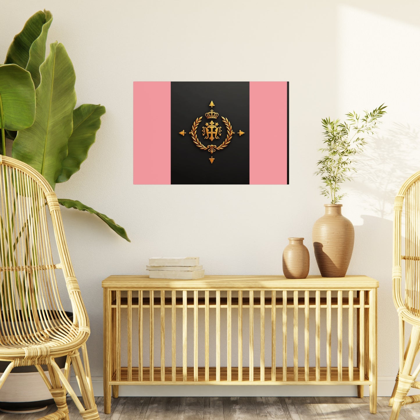 Elegant Wall Art Foam Board, Luxurious Home Decor, Modern Design Display, Stylish Room Accent, Office Decor, Unique Gift - Pink Striped Gold Crest