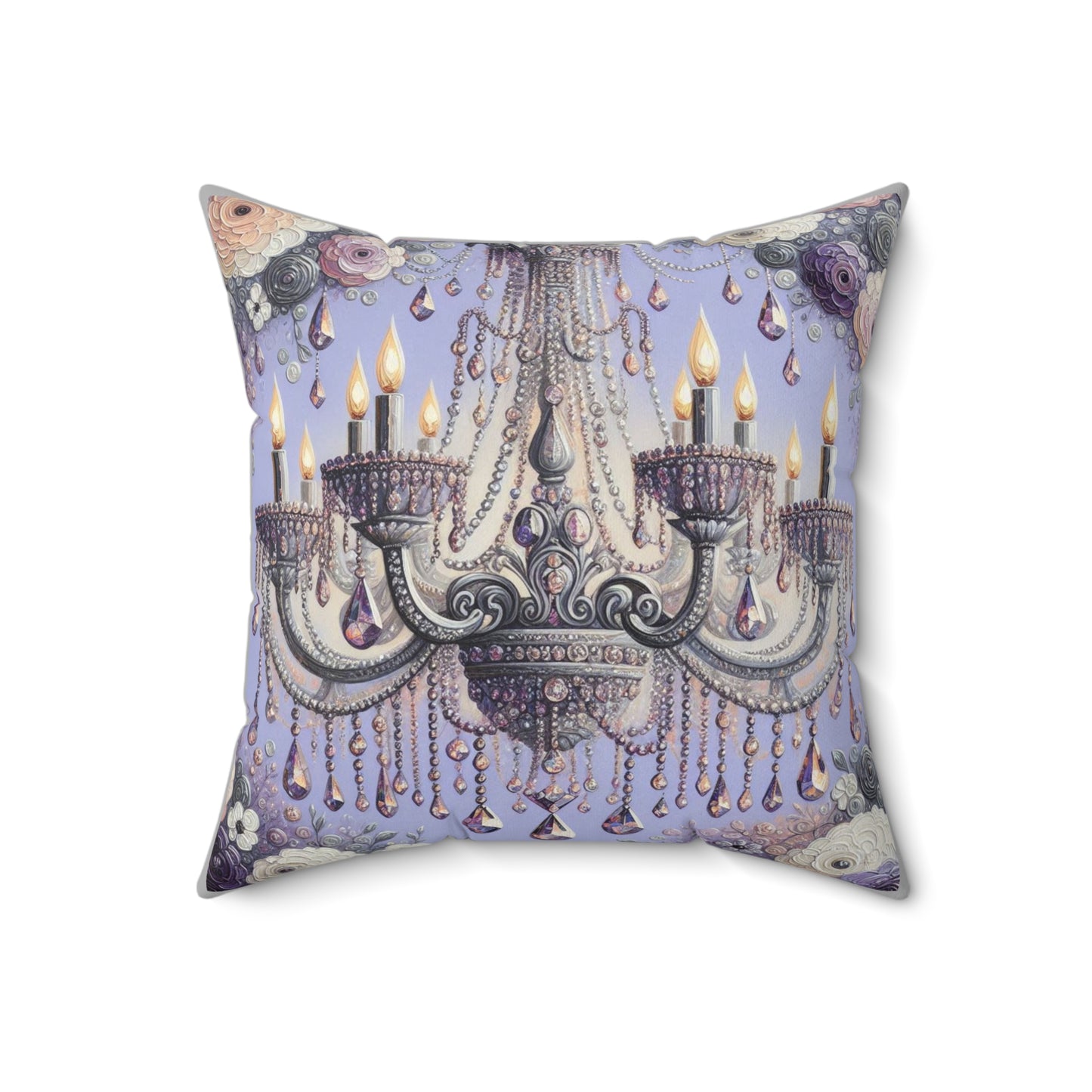 Elegant Chandelier Pillow, Home Decor, Cozy Living Room Accent, Floral Cushion - Lilac Jeweled Chandelier
