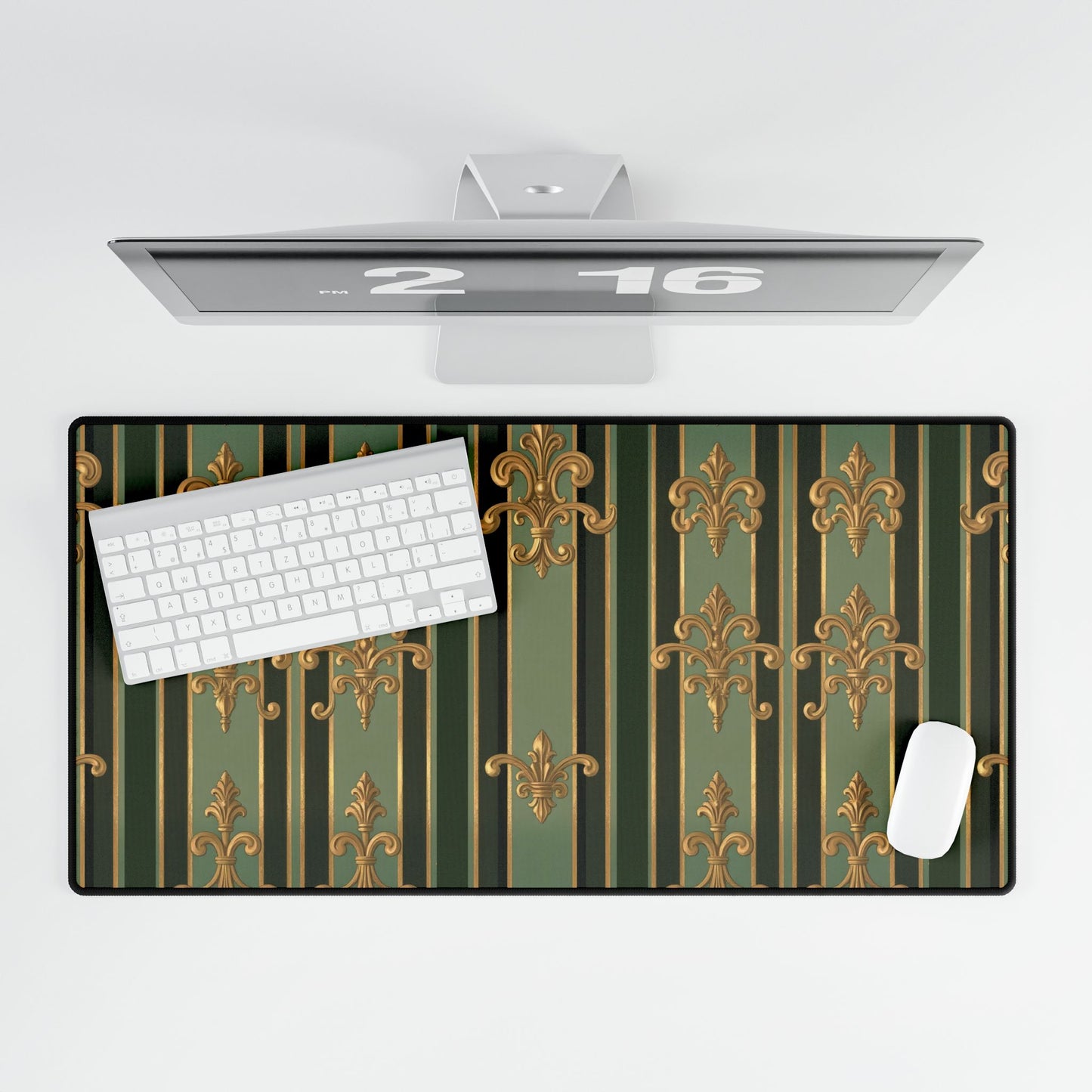 Elegant Baroque Desk Mat, Office Decor, Home Office Accessories, Stylish Desk Pad, Gift for Writers - Green Striped Gold Baroque
