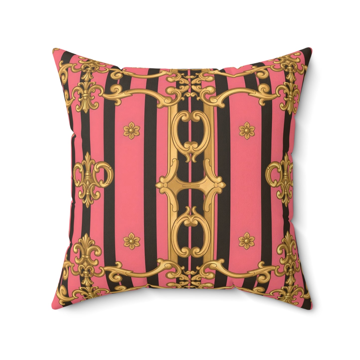 Luxurious Decorative Throw Pillow, Elegant Home Decor, Baroque Accent Cushion - Pink & Black Striped Gold Baroque