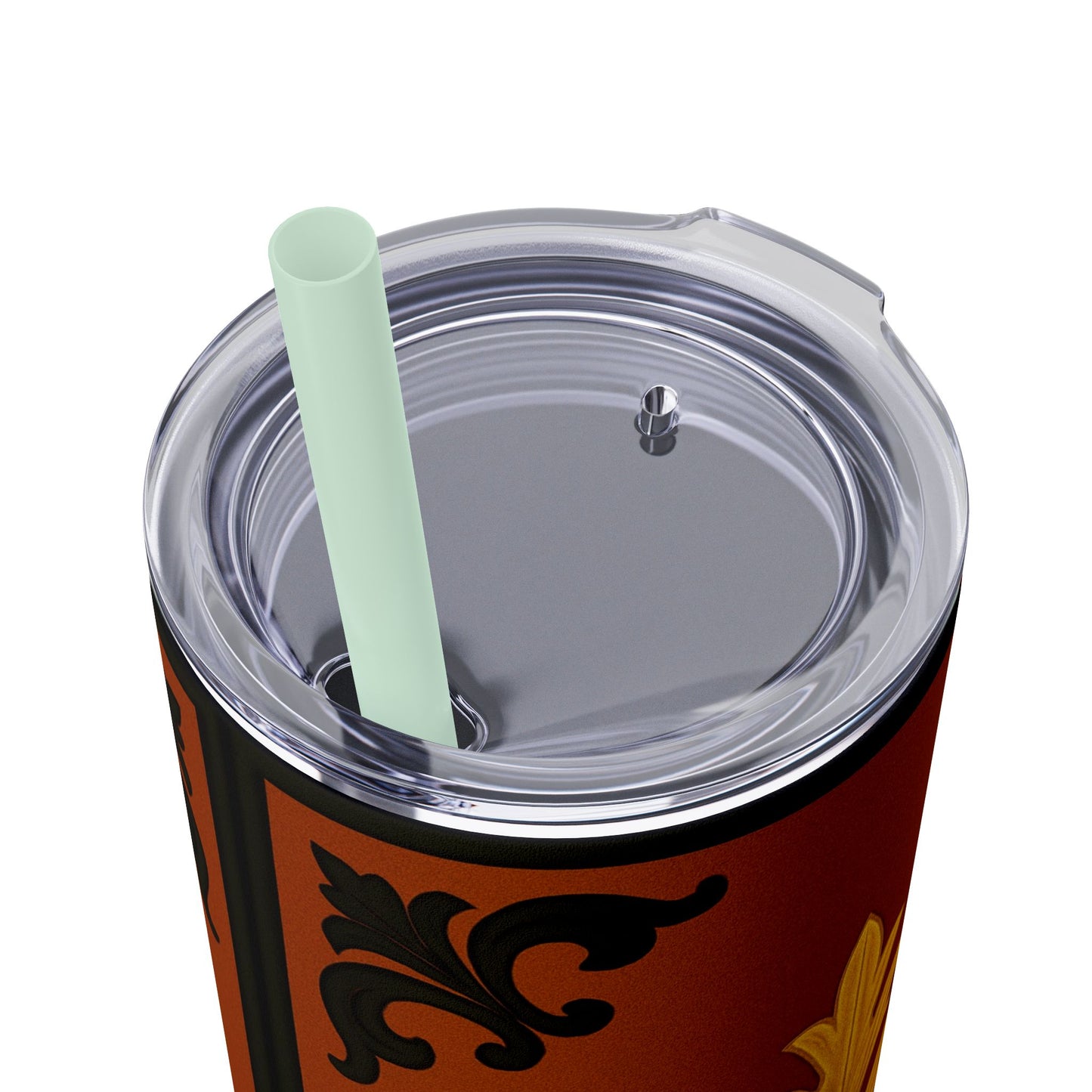 Dusk Terracotta Baroque 20oz Skinny Tumbler with Straw — Vintage Gold Baroque Design