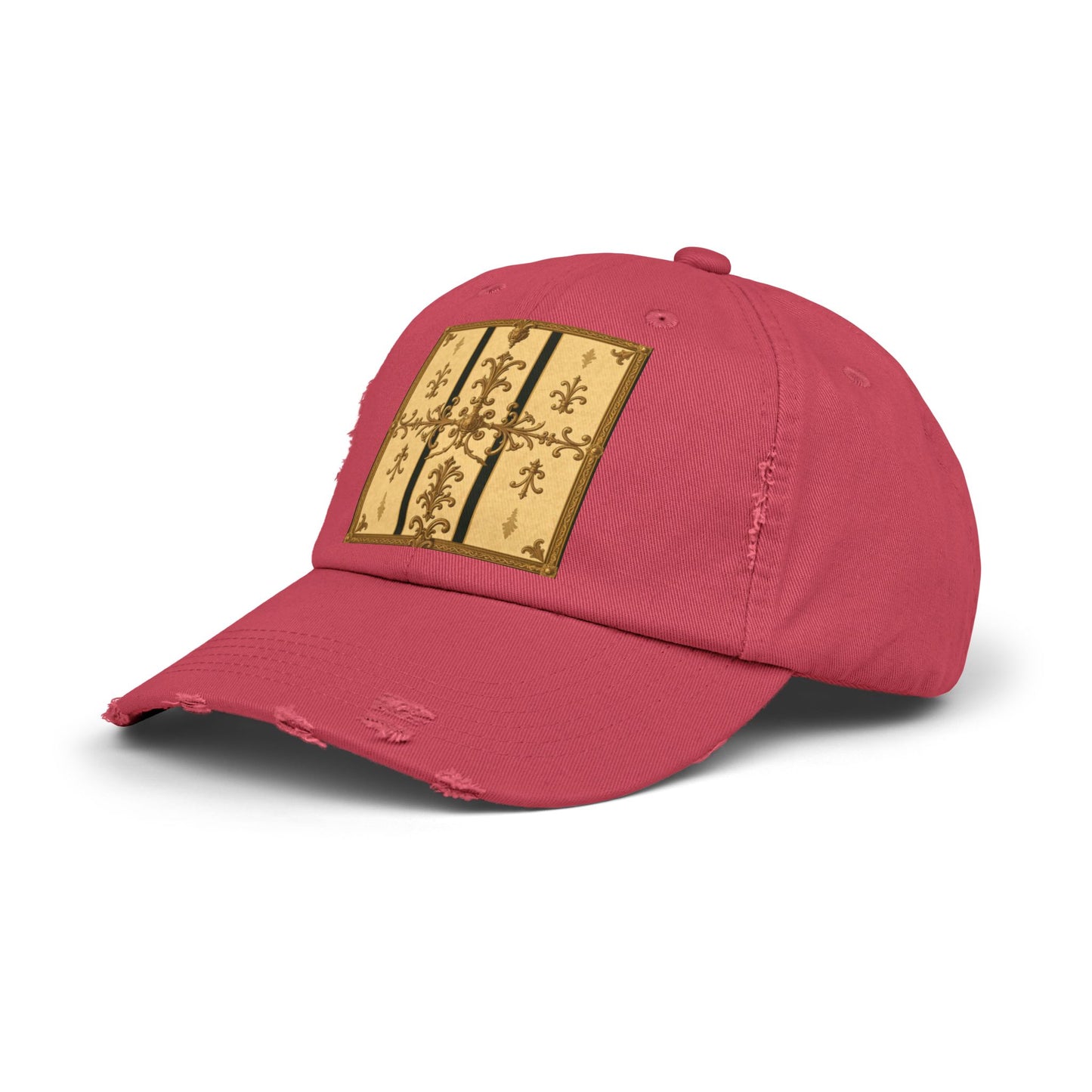 Vintage-Inspired Unisex Distressed Cap with Rustic Floral Design | Perfect for Casual Outings, Gift Ideas - Matte Yellow Striped Antique Rococo
