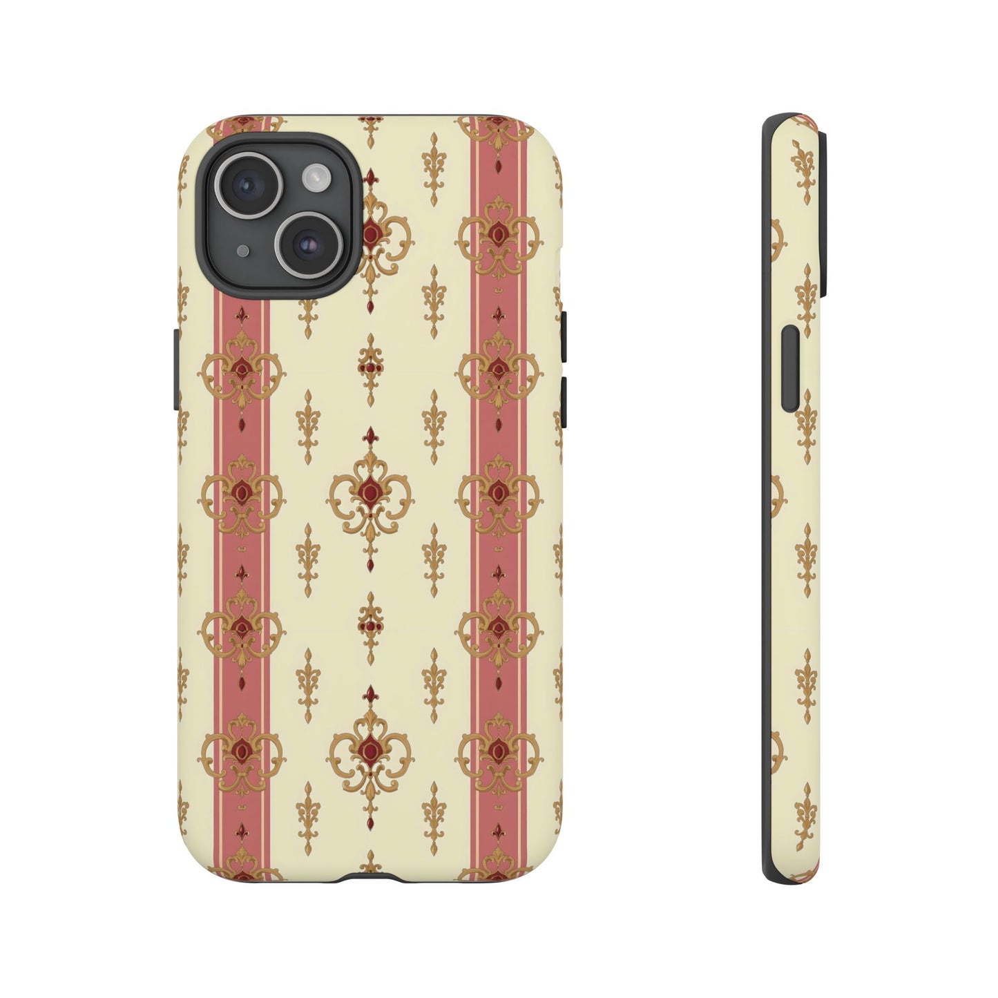 Elegant Floral Motif Phone Case - Tough Cases with Vintage Design - Mauve Striped Gold Damask