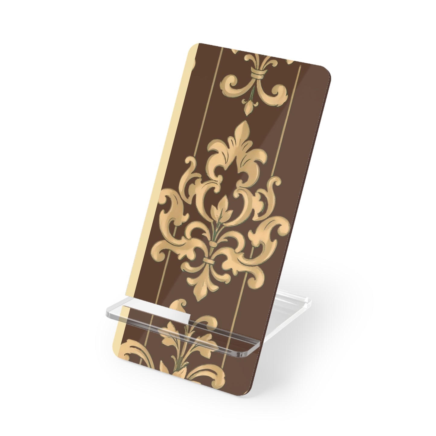 Elegant Floral Smartphone Display Stand - Brown Striped Damask - Decorative Mobile Holder