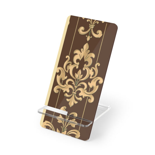 Elegant Floral Smartphone Display Stand - Brown Striped Damask - Decorative Mobile Holder