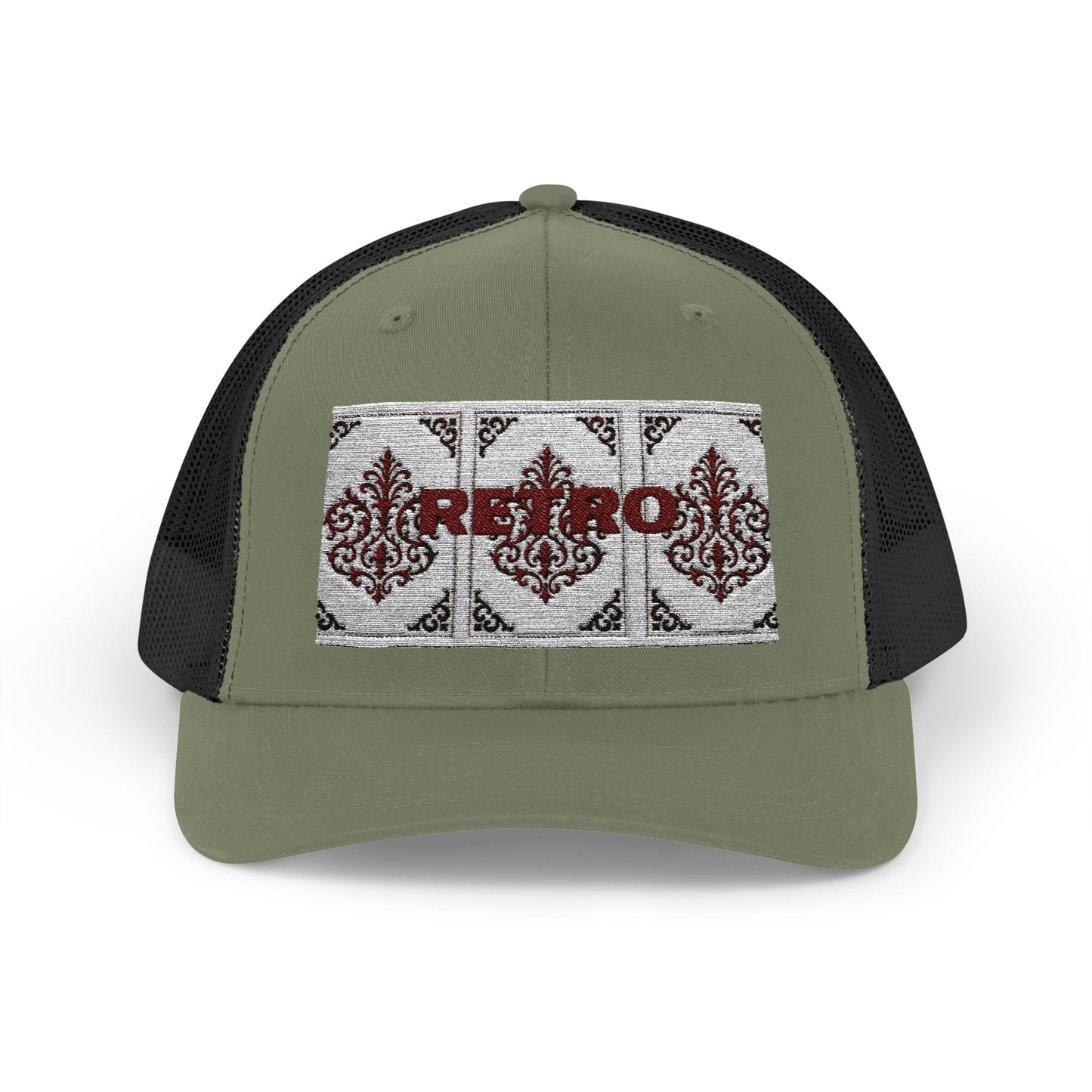 Retro Baroque Trucker Cap — Almond Beige & Brown Snapback