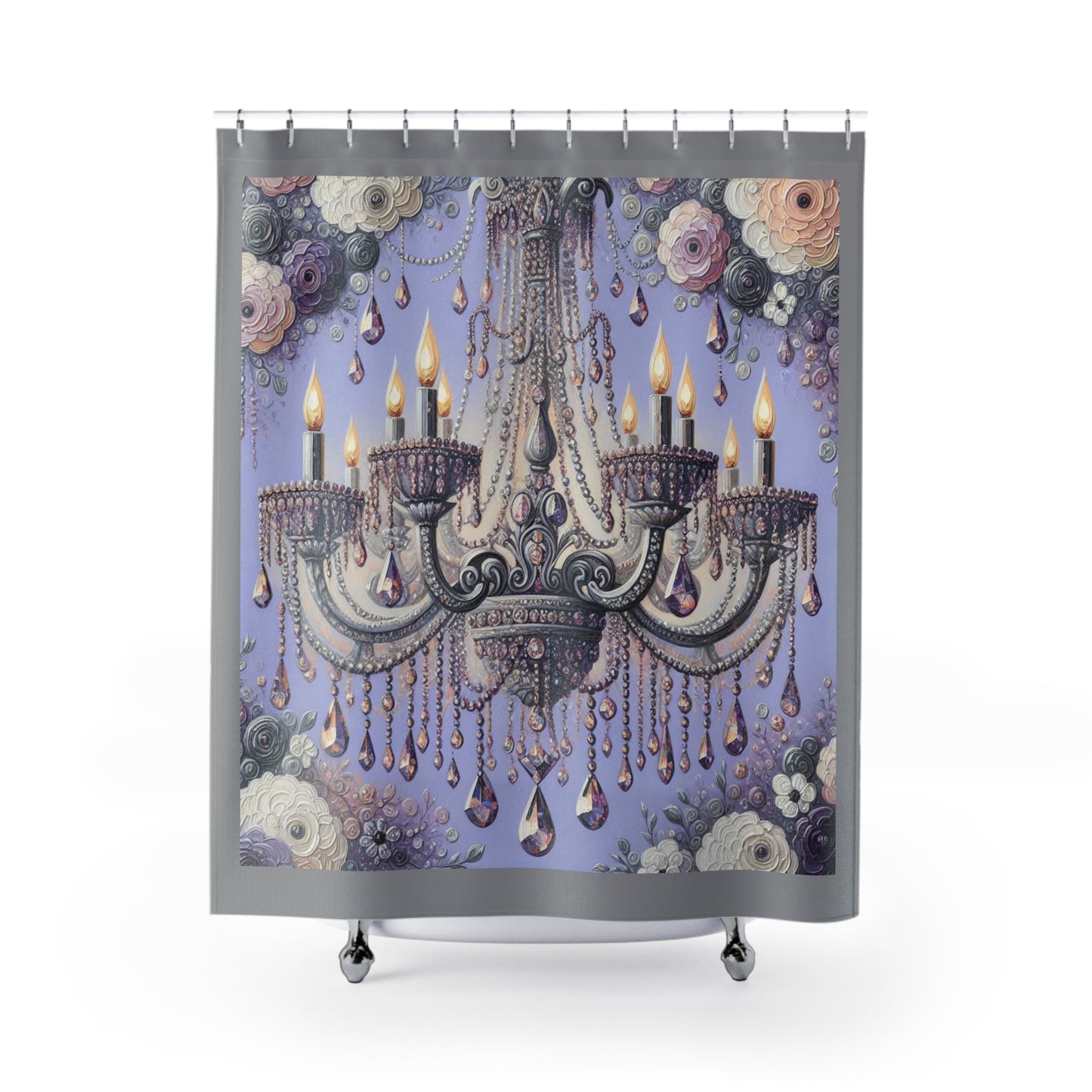 Elegant Chandelier Shower Curtain, Glam Decor, Bathroom Accessory, Home Style, Luxury Bathroom Decor - Lilac Jeweled Chandelier