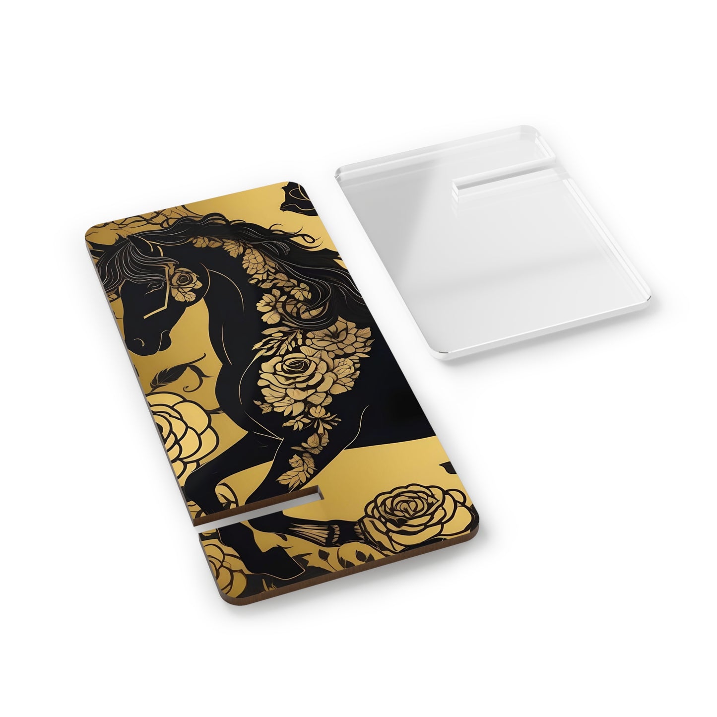 Smartphone Stand - Elegant Horse Design - Black & Gold Decorative Holder