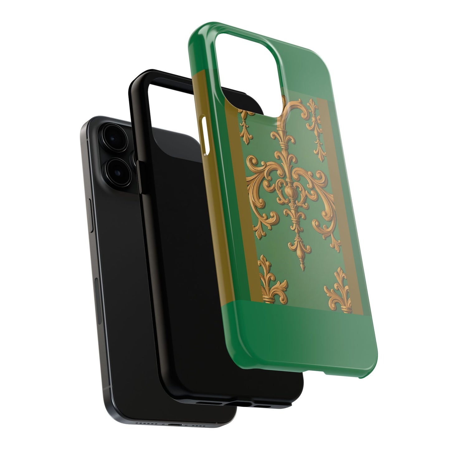 Elegant Floral Tough Phone Case, Durable Phone Cover, Gifts for Her, Stylish Protection, Chic Phone Accessory - Olive Green Striped Rococo