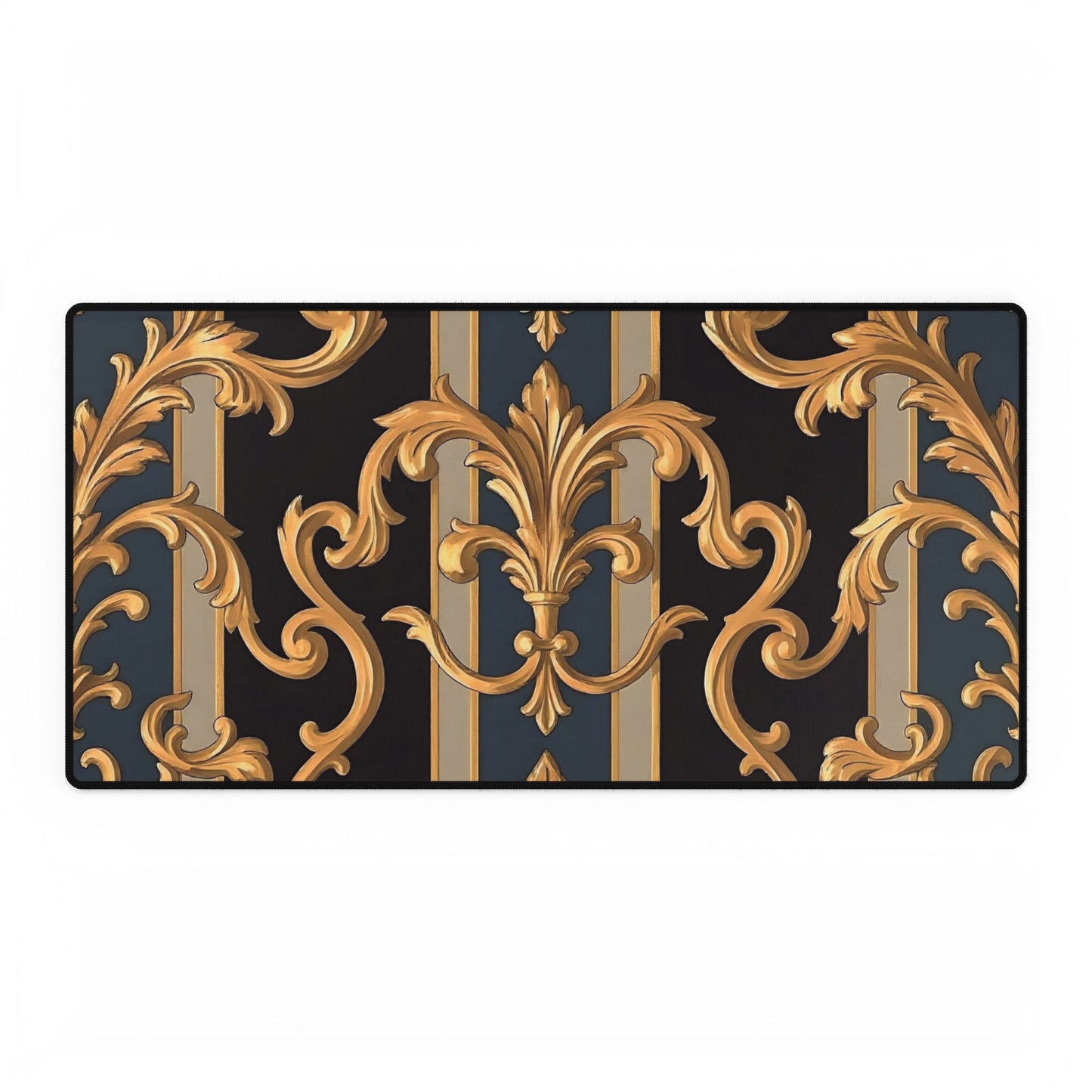 Elegant Office Desk Mats, Stylish Desk Protector, Gaming Mouse Pad, Home Office Decor - Blue & Black Striped Rococo