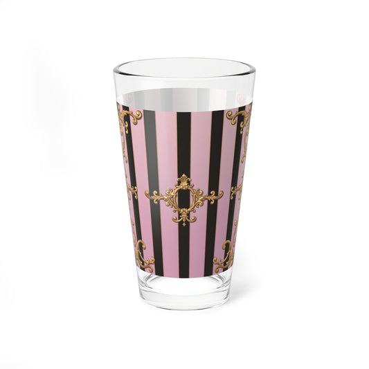 Elegant Striped Mixing Glass, 16oz Cocktail Glass, Vintage Style Glassware, Barware Gift, Home Decor - Matte Lavender Striped Gold Baroque