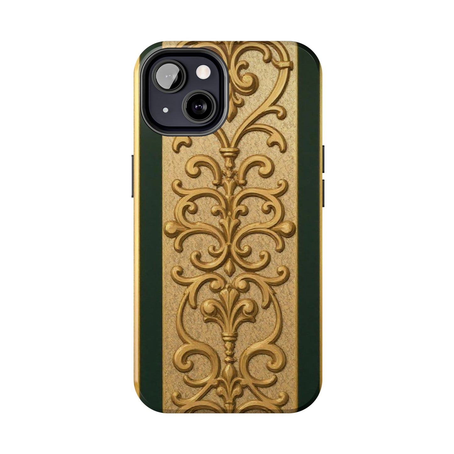 Elegant Teal Striped Gold Baroque Vintage Phone Case, Durable Cell Phone Cover, Floral Phone Protection, Personalized Gift Idea