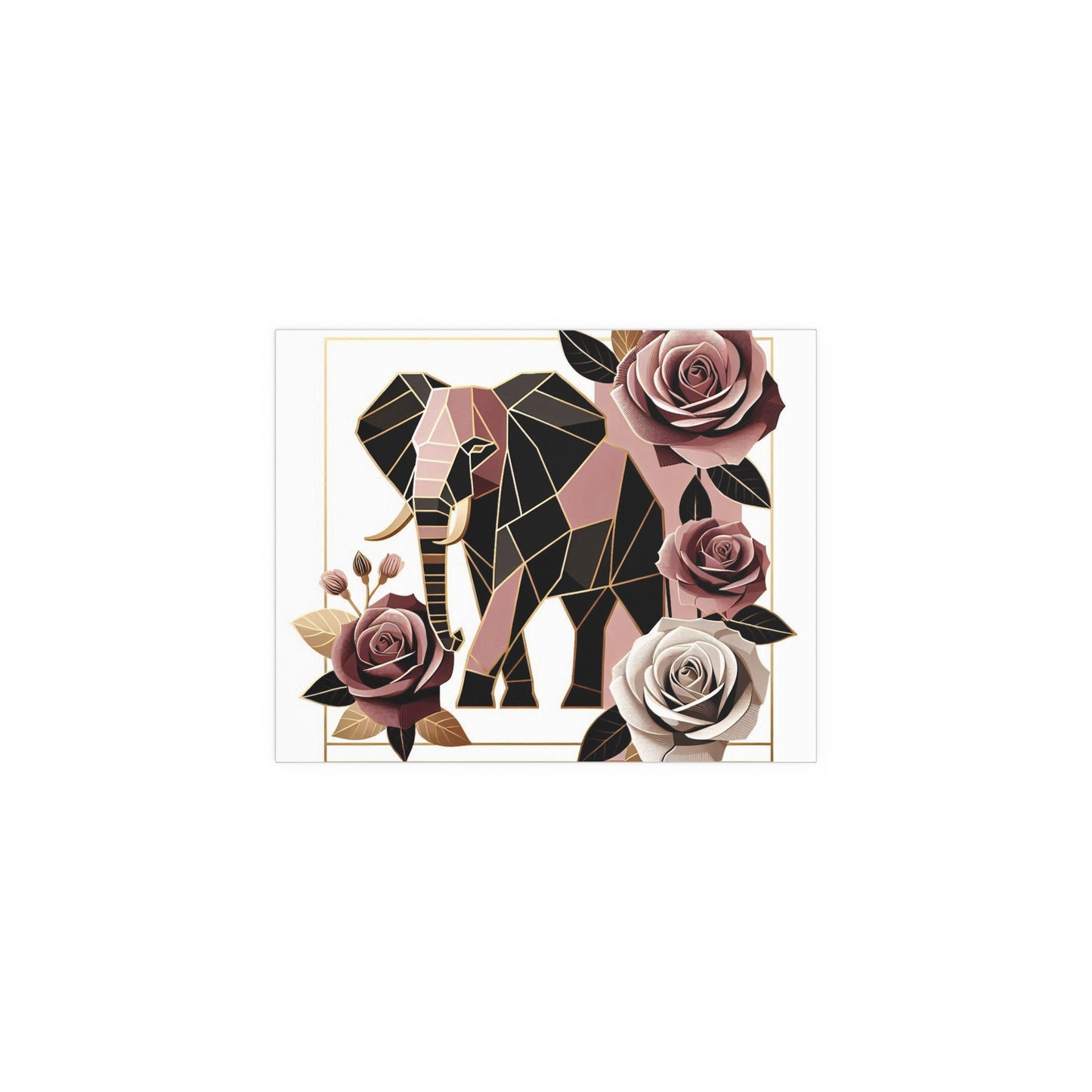Elegant Floral Silk Poster - Indoor/Outdoor Wall Art for Home Decor - Brown & Mauve Elephant & Roses