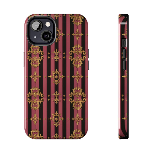 Elegant Black & Mauve Striped Gold Baroque Phone Case, Tough Phone Cases, Stylish Protective Cover, Unique Gift, Luxe Phone Accessories