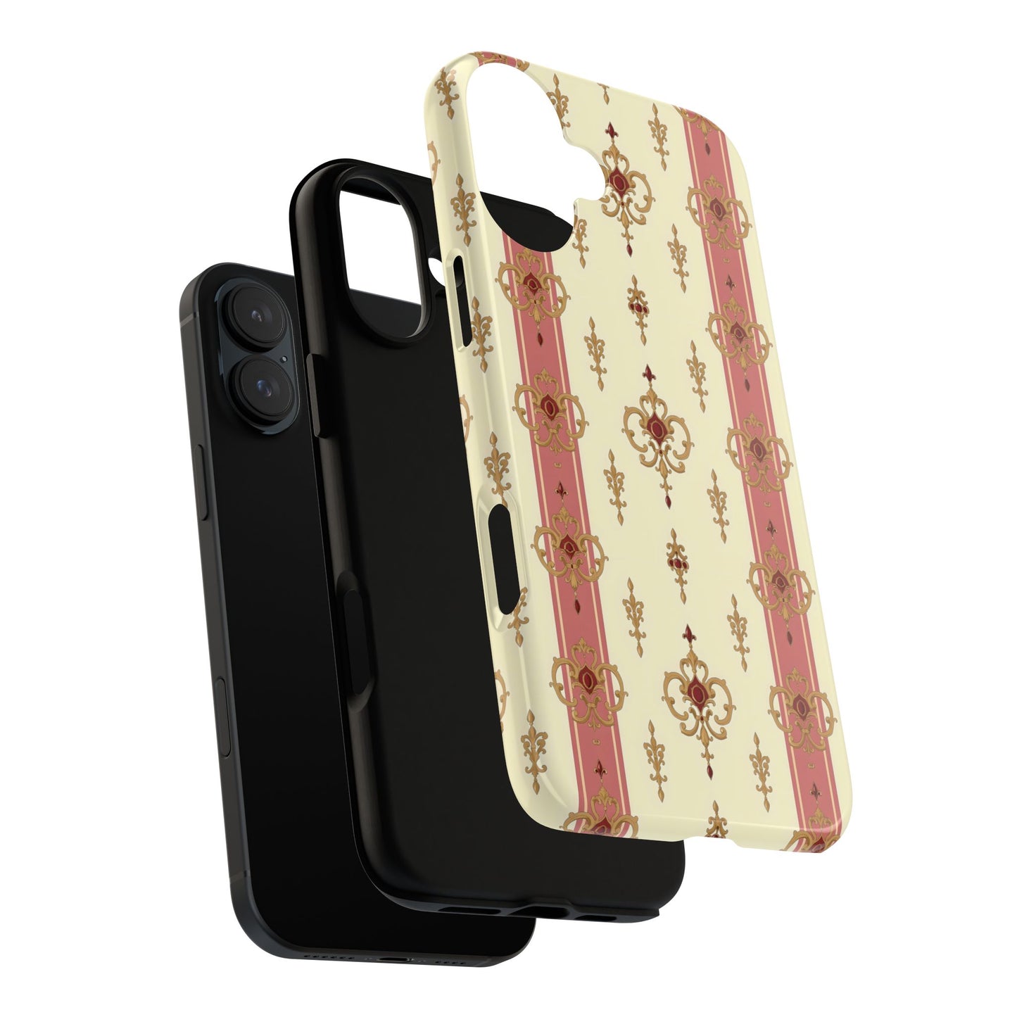 Elegant Floral Motif Phone Case - Tough Cases with Vintage Design - Mauve Striped Gold Damask