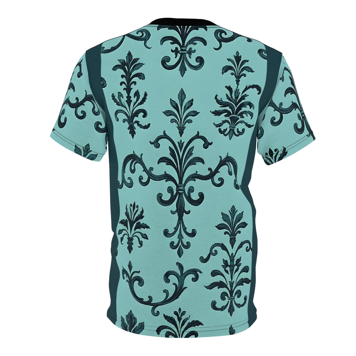 Elegant Floral Unisex Tee, Sophisticated Tees for Fashion Lovers, Perfect for Casual Outings, Cozy Everyday Wear - Teal Striped Rococo
