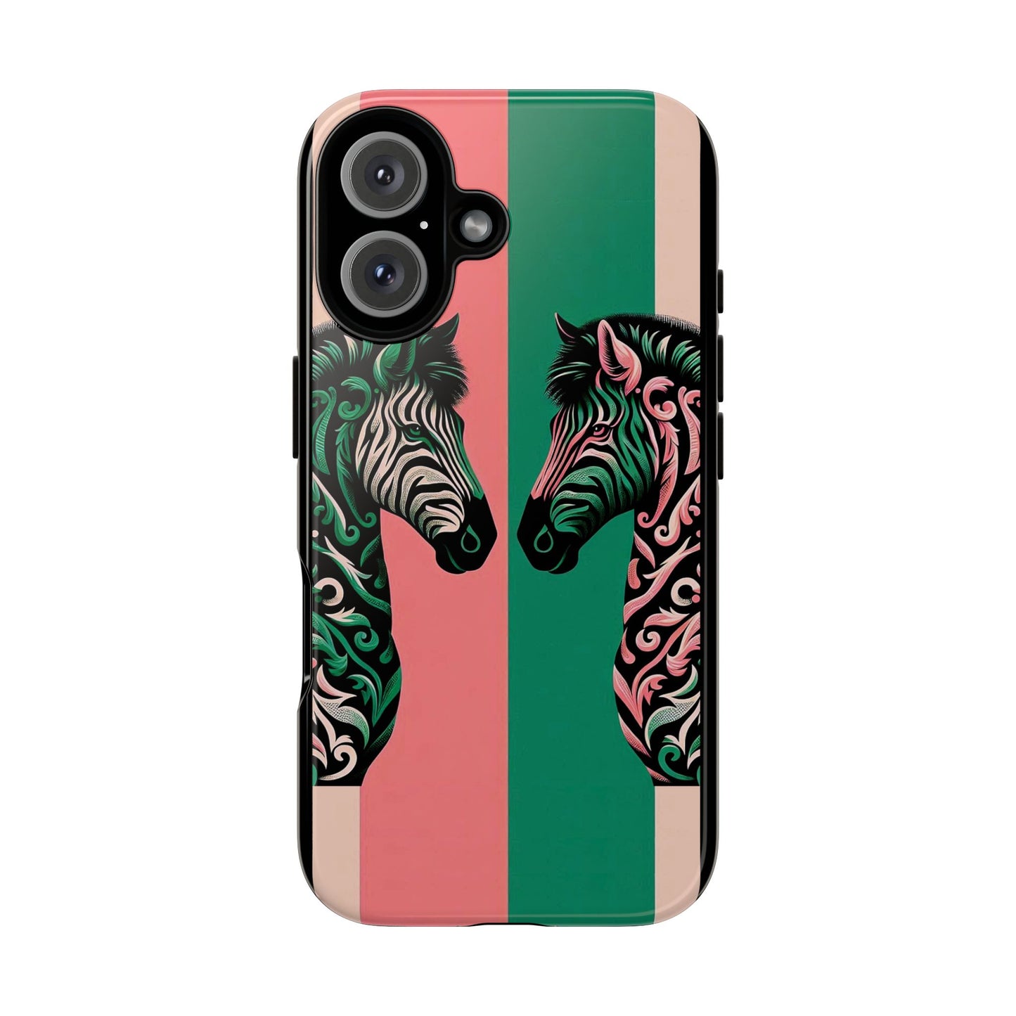 Phone Case - Elegant Pink & Green Zebra Damask Design