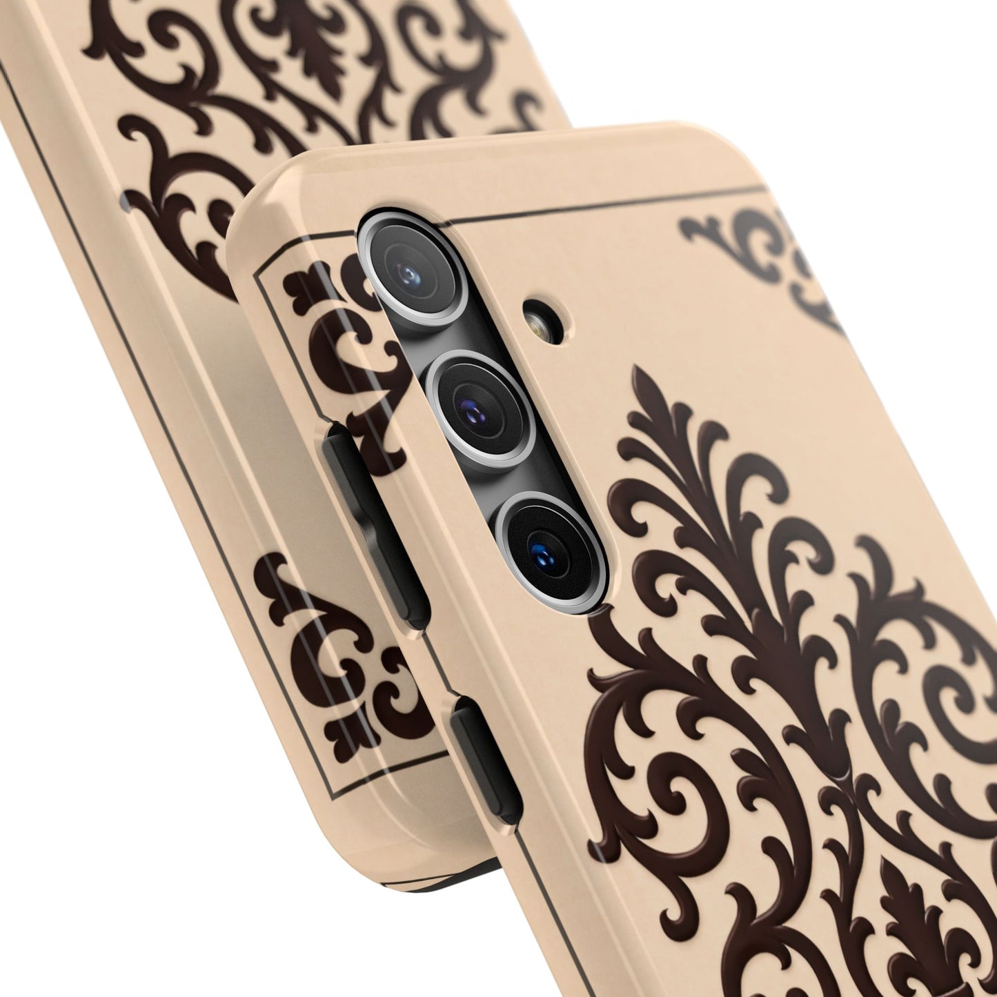 Almond-Beige & Brown Baroque Tough Phone Case — Elegant Beige & Brown Protective Cover