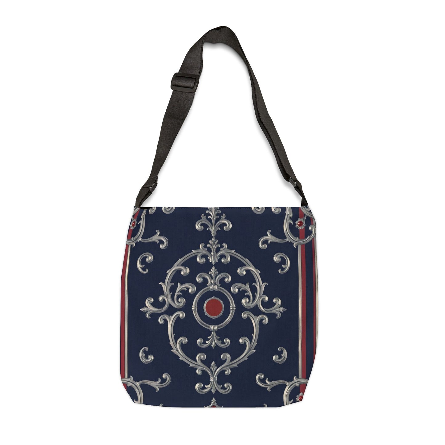 Elegant Adjustable Tote Bag – Stylish Handbag for Everyday Use, Chic Shopping Bag, Perfect for Gifts, Travel or Events - Blue & Red Silver Baroque