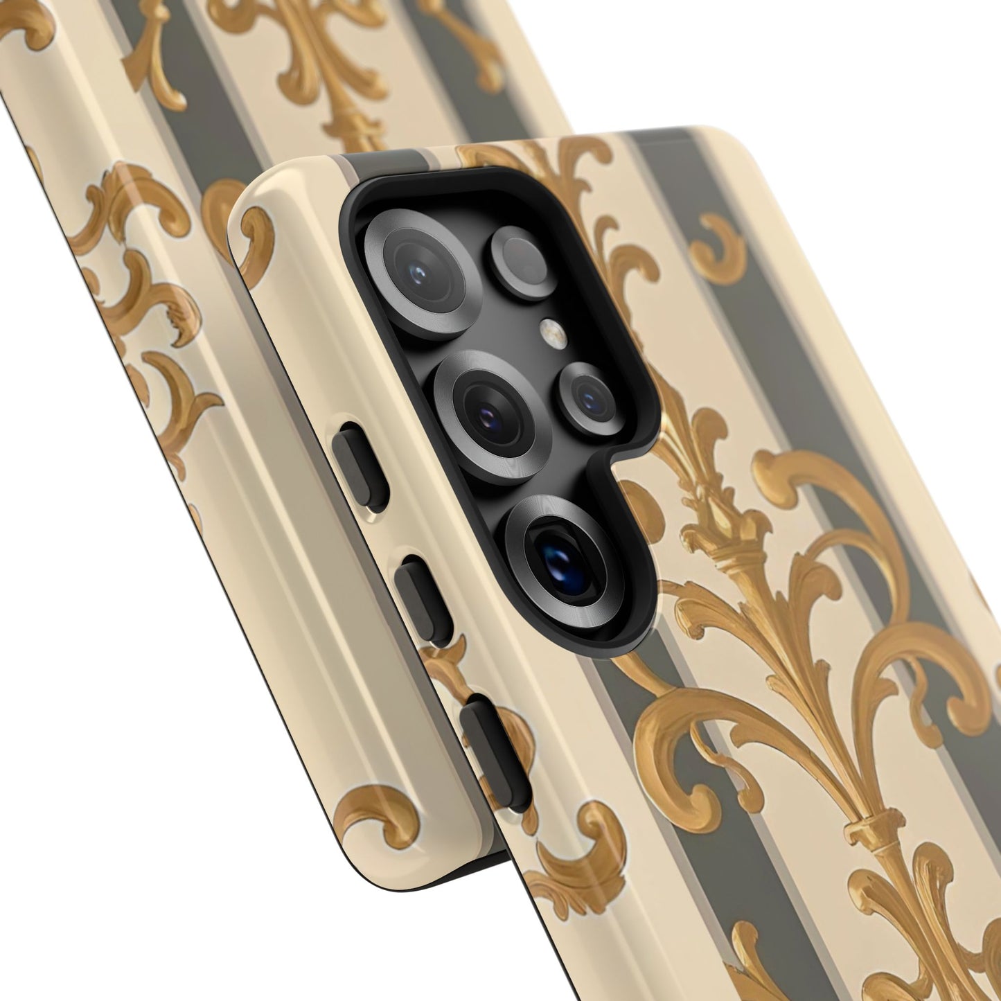 Elegant Floral Motif Phone Case - Tough Cases with Vintage Design - Dusk Olive Striped Gold Damask