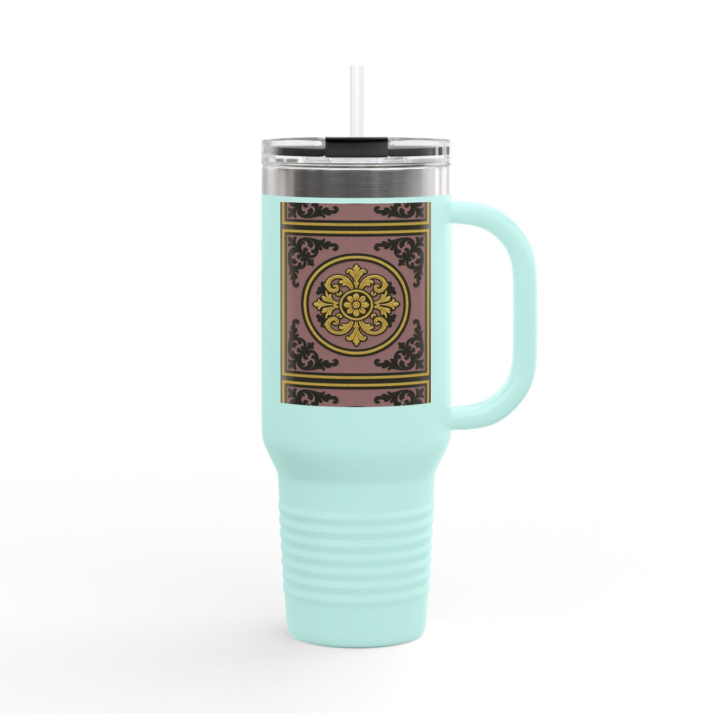 Gilded Mauve With Gold-Black Baroque Stylish Insulated Travel Mug | 40oz Coffee Cup for On-the-Go | Perfect Gift for Coffee Lovers, Road Trips
