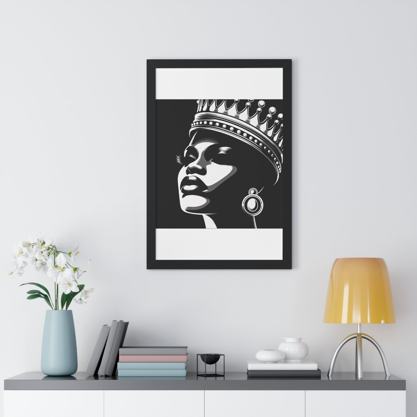 Elegant Crowned Queen Wall Art, Framed Vertical Poster, Home Decor, Modern Wall Art, Gift for Her, Inspirational Art