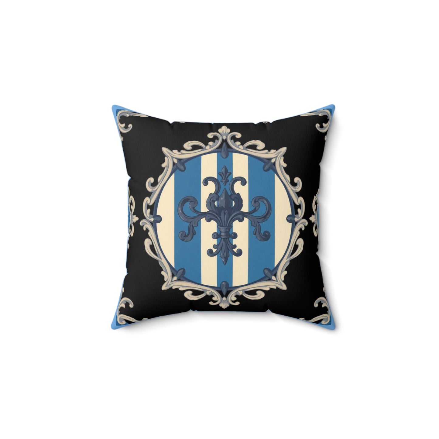 Blue & Alabaster Striped Baroque Decorative Pillow with Ornate Design, Home Decor Accent, Sofa Cushion, Nautical or Mediterranean Style